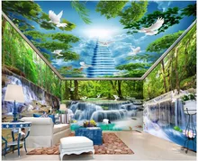 

Custom photo 3d wallpaper Waterfall Forest Crane White Dove House improvement Background 3d wall mural wallpaper for wall 3 d