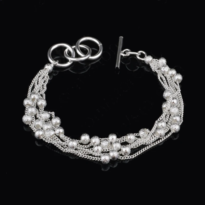 

New Arrival Fashion Romantic Style Simple Beads Multilayer Bangle 925 Sterling Silver Women Female Party Bracelet Gift