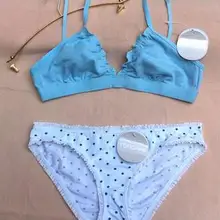 Комплект с бюстгальтером в белый горошек из хлопка для молодых девушек; нижнее Белье для сна; бюстгальтер