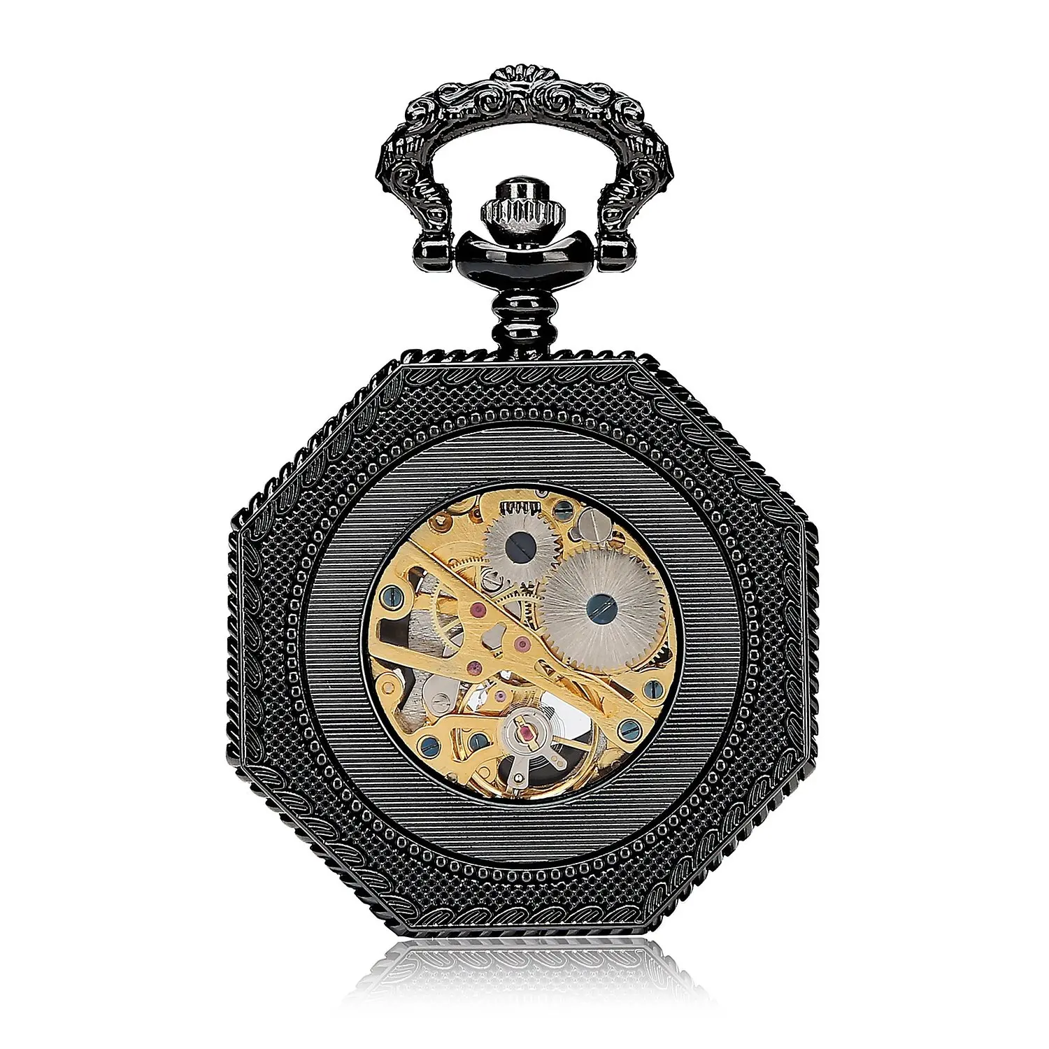 YOOX Bat шестиугольник Часы с костями стимпанк карманные часы Antique часы черный половина охотник Механические карманные часы