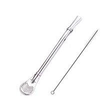 1PC Stainless Steel Straws Metal Straw Tubules Yerba Mate Filter Spoons Reusable Tube Tea Tools + Cleaner Brush Bar Accessories