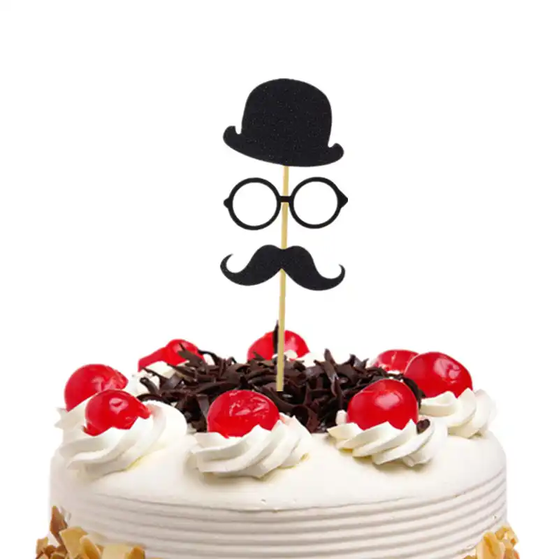 Decoration De Gateau Pour Petit Homme Chapeau De Joyeux Anniversaire Pour Homme Lunettes Moustache Fete Des Peres Fete Prenatale Drapeau De Fete Aliexpress