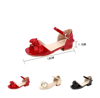 

Summer new Korean girls sandals fashion female baby bow simple atmosphere large 1.5 cm high heel children's shoes