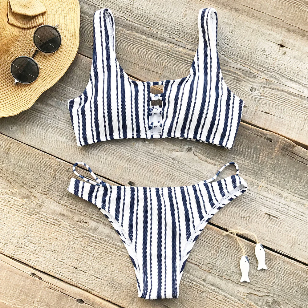 

CUPSHE Popular Ballad Stripe Bikini Set Swimsuit Beach Bathing Suit Swimwear Brazilian Biquini monokini Maillot De Bain