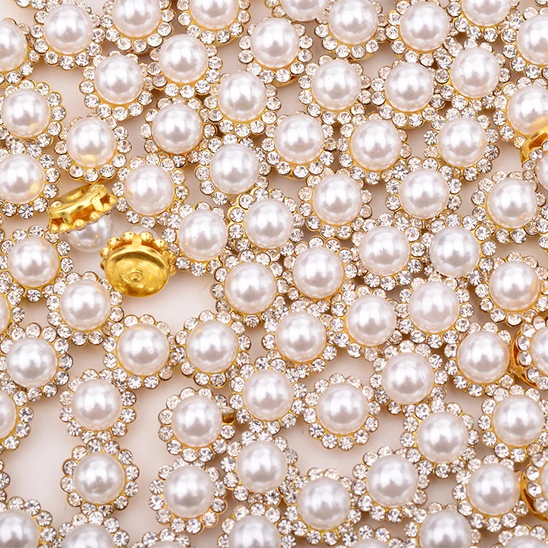  JUNAO 8 10 12 mm Sewing White Pearl Rhinestone Gold Applique Round Flower Crystal Stone Sew On Diam - 33013710034