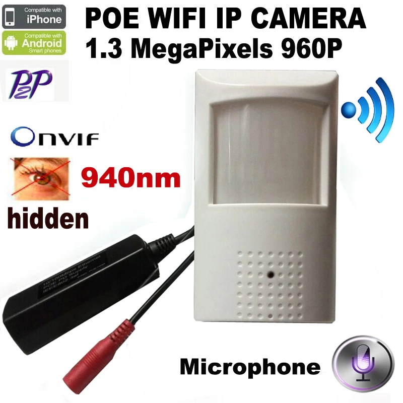 

HQCAM 960P Wifi IR-CUT POE PIR Style Motion Detector WIFI Camera ONVIF 940nm Night Vision camera P2P Mini WIFI POE IP Camera