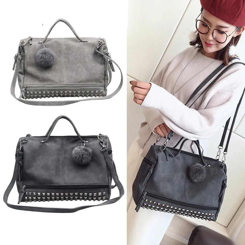 

Women Frosted PU Leather Handbags Ladies Large Rivet Shoulder Bags Crossbody Bag MUG88