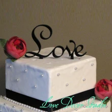LOVE Script Wedding Cake Topper in Black Silver or Gold