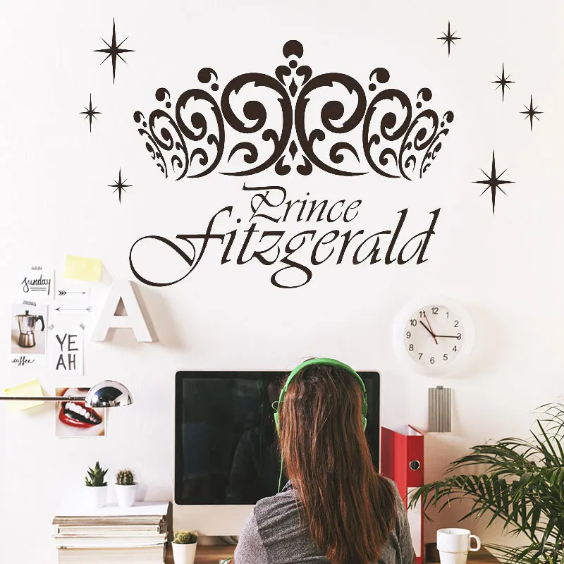 

Customizable name Shining Crown Pattern Vinyl Wall Decal Girl Child Baby Room Decoration Mural Home Decor Wallpaper DZ06