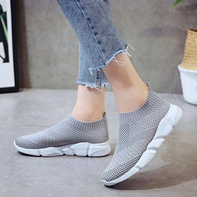 Woman's Classy Knit Flat Shoes-Grey