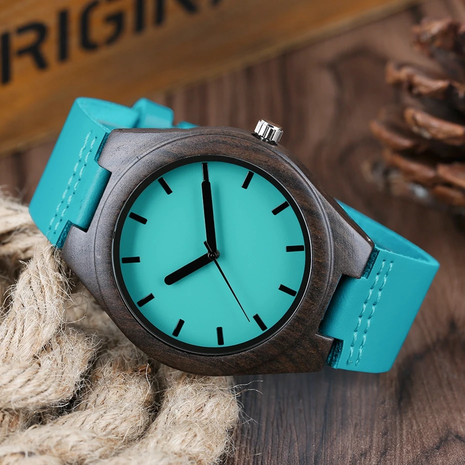 Men's Fashion Sandalwood Case Wood Watch Unique Blue Genuine Leather Analog Trendy Wooden Natural Women Quartz Wrist Watch Gifts 2017 2018 (9)