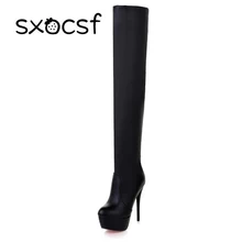 Размеры 35-46 и выше и выше европейские и американские женские осенние сапоги на платформе с ультра тонким каблуком длинные сапоги для девушек сапоги выше колена