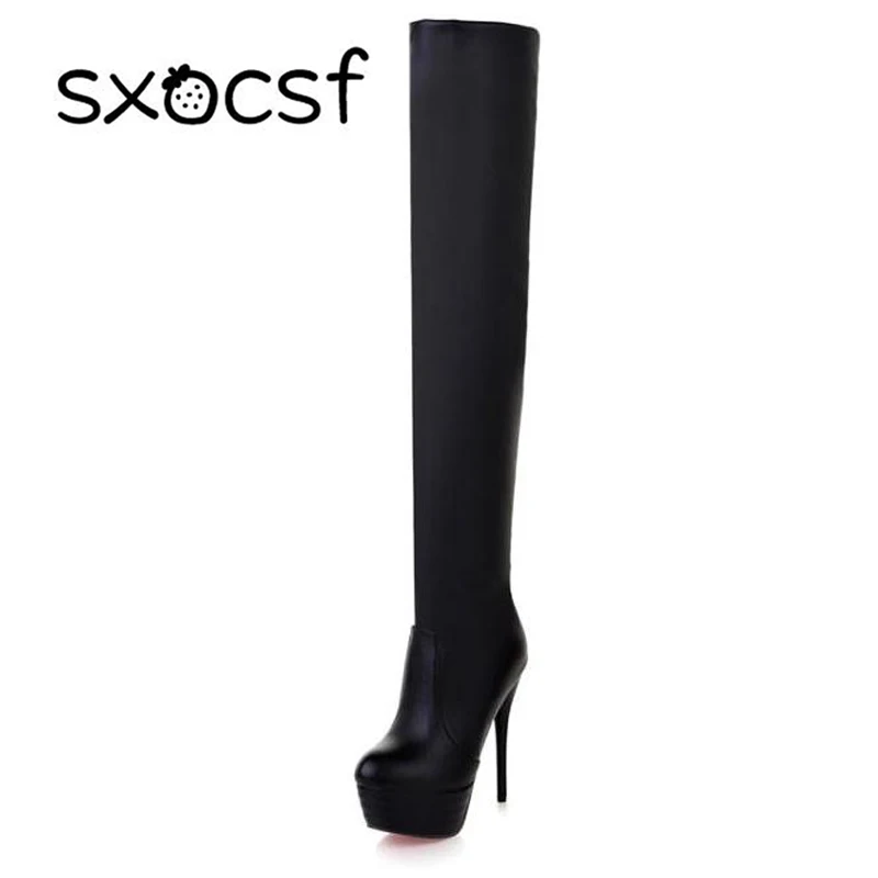 Plus Size 35 46 European American Women Boots Autumn Platform Thin Ultra High Heel Long Boot