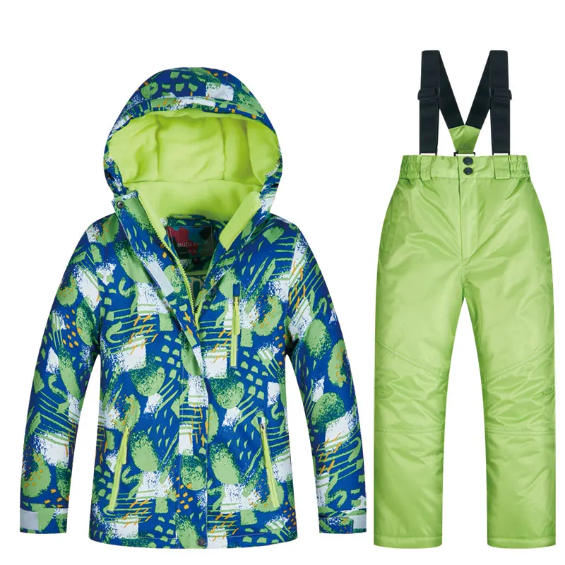 Лыжный костюм для мальчиков; зимняя детская ветрозащитная Водонепроницаемая супер теплая куртка для катания на лыжах и сноуборде и брюки; зимняя куртка для мальчиков - Цвет: RT006  GREEN