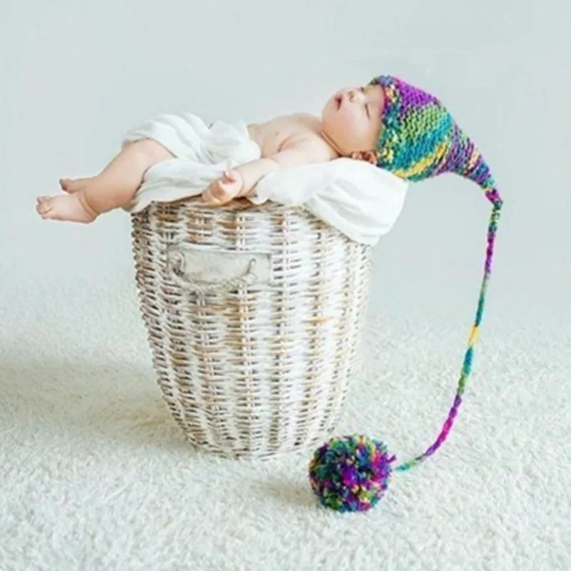 

Baby Photography Prop Crochet Wool Long Tail Hats Milk Plumule Wire Manual Cartoon Hat Newborn Infant Photo Props
