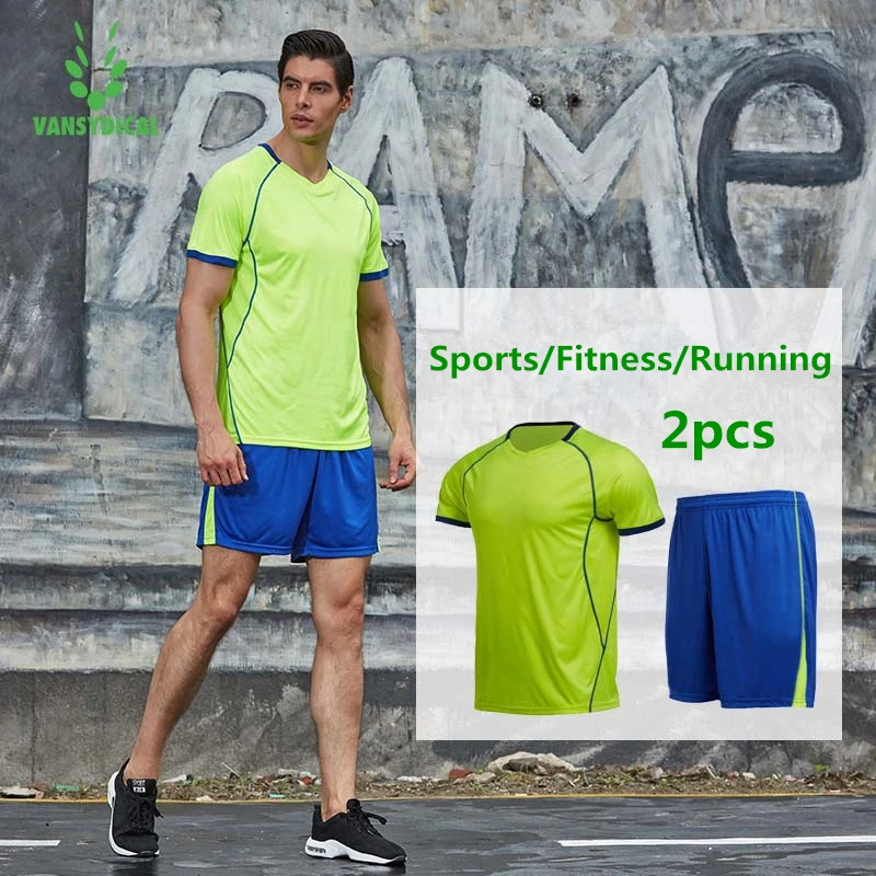 Vansydical Summer Running Sportswear Men's Gym Clothes Set Fitness