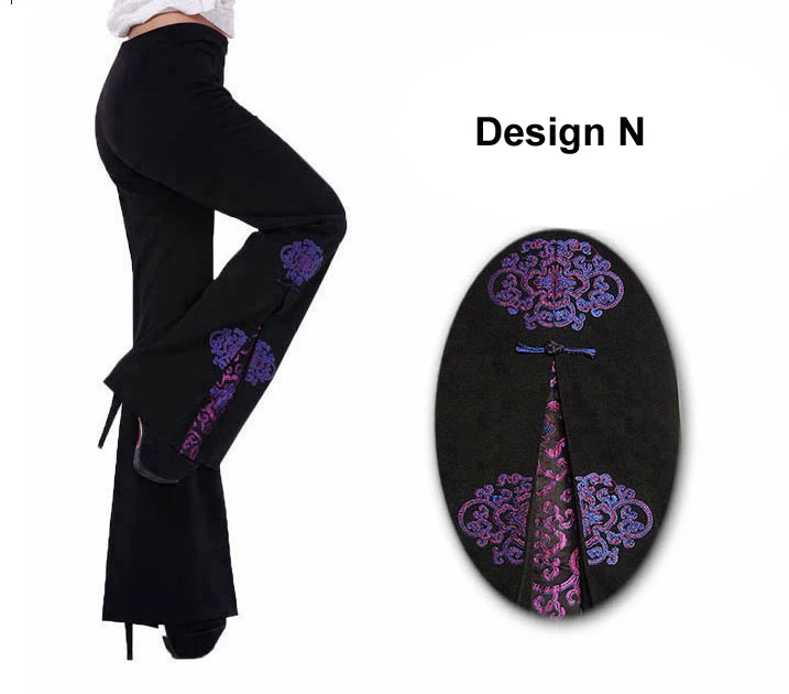 Новые черные китайские традиционные женские расклешенные брюки с цветочной вышивкой, длинные брюки, панталоны клеш плюс XS-5XL WNS031913 - Цвет: N