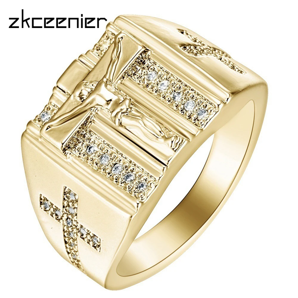 

Hip Hop Cross Ring Prayer Christian Jesus Rings White Cub Zirconia Wedding Finger Ring for Punk Men Jewelry Accessories Gifts