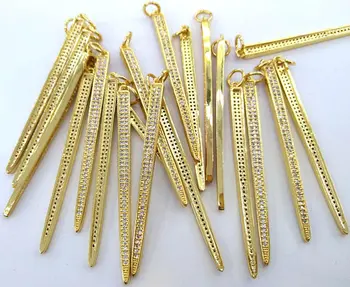 

12pcs Gold Pin Micro Pave Diamond Connectors 35\55mm Pave Black Diamond CZ , Spikes Arrow Sharp moon ruby sapphire blue Pendant