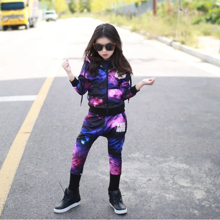 Unisex Hip Hop Outfit Kids Long Sleeve Street Dance Costume Girls 2 Piece Clothing Set Spring Autumn Dancing Suit Star Design children hip hop clothing t shirt long sleeve shirt leggings short pants 4pcs set girls boys street dance costume y919