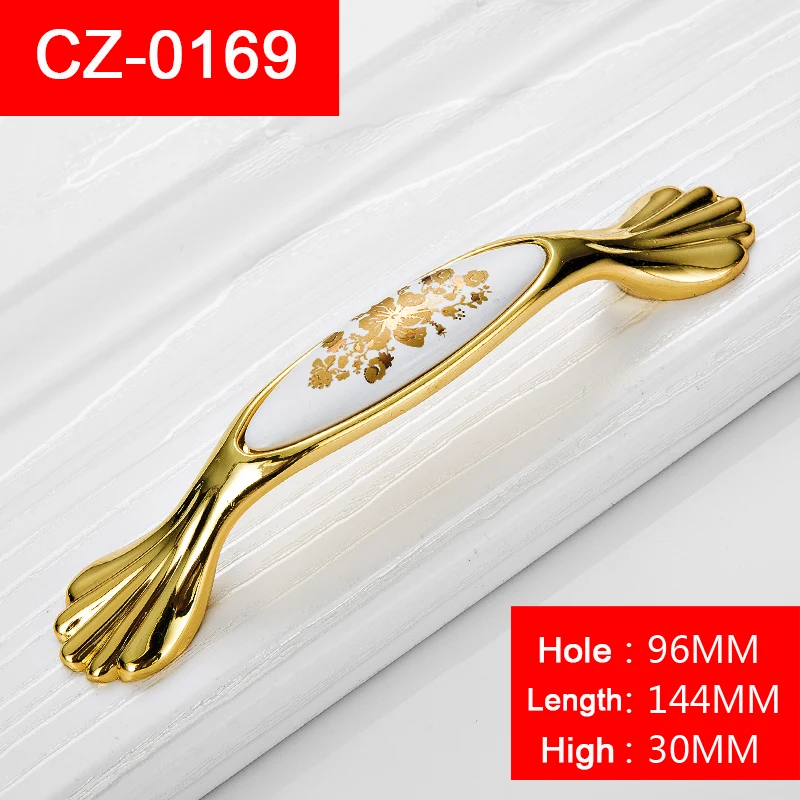 

Zinc Alloy ceramics furniture golden handles Kitchen Drawer Wardrobe dresser Pull With Screw Furniture Hardware