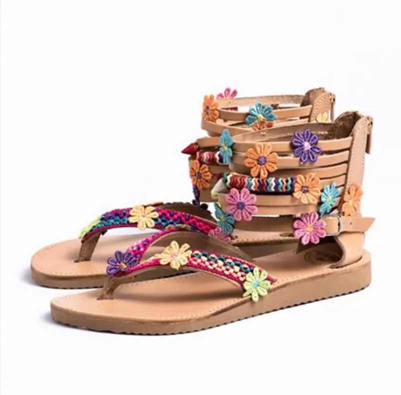 Bohemia/ г., летние модные женские сандалии пляжная обувь на плоской подошве, украшенная цветами из пробкового дерева, сандалии zapatos mujer Sandalias, большой размер 43, H73