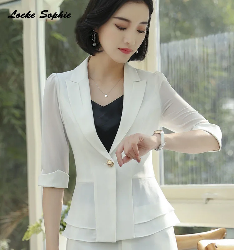 Women Plus size Blazers coats 2019 Summer cotton blend hollow out Slim fit Small Suits jackets ladies Skinny Blazers Suits coats