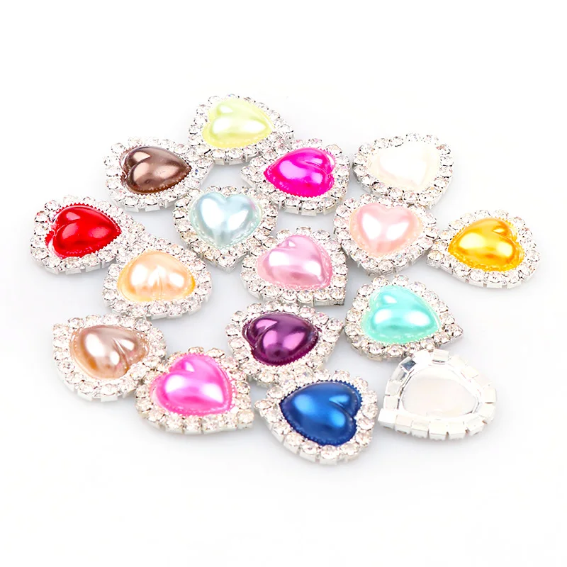 10 Pcs 21x23mm Inner 15mm Heart Pearl Button with Brass Silver Metal Tray Rhinestone Cabochon Cameo Setting DIY Jewelry Charms | Украшения