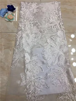 

High Quality Nigerian Wedding Lace Fabric White Latest African Laces 2019 French Net Lace Fabric With Sequins for Dress XC2