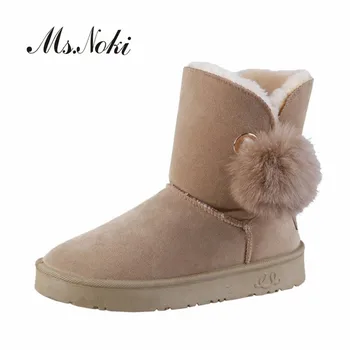 

Fashion solid Puffer Ball women snow boots round toe slip on girls boats sweet warm plush inside female winter boots of platform