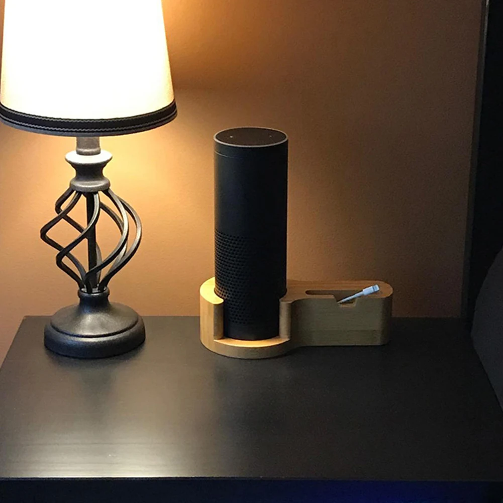 

Phone Speaker Charging Stand Anti-fall Dock Multi Function 2 In 1 Wood Dock Mount Accessories Modern Holder Desktop For Echo