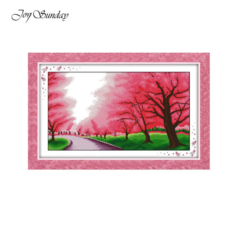 

Romantic Sakura Joy Sunday Counted Cross Stitch 11CT 14CT Cross Stitch Landscape Cross Stitch Kits for Embroidery Needlework Set