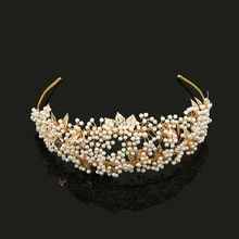 Dower me Gold Beaded Pearls Women Hairband Bridal Hair Crown Handmade Wedding Tiara Accessories Hair Jewelry