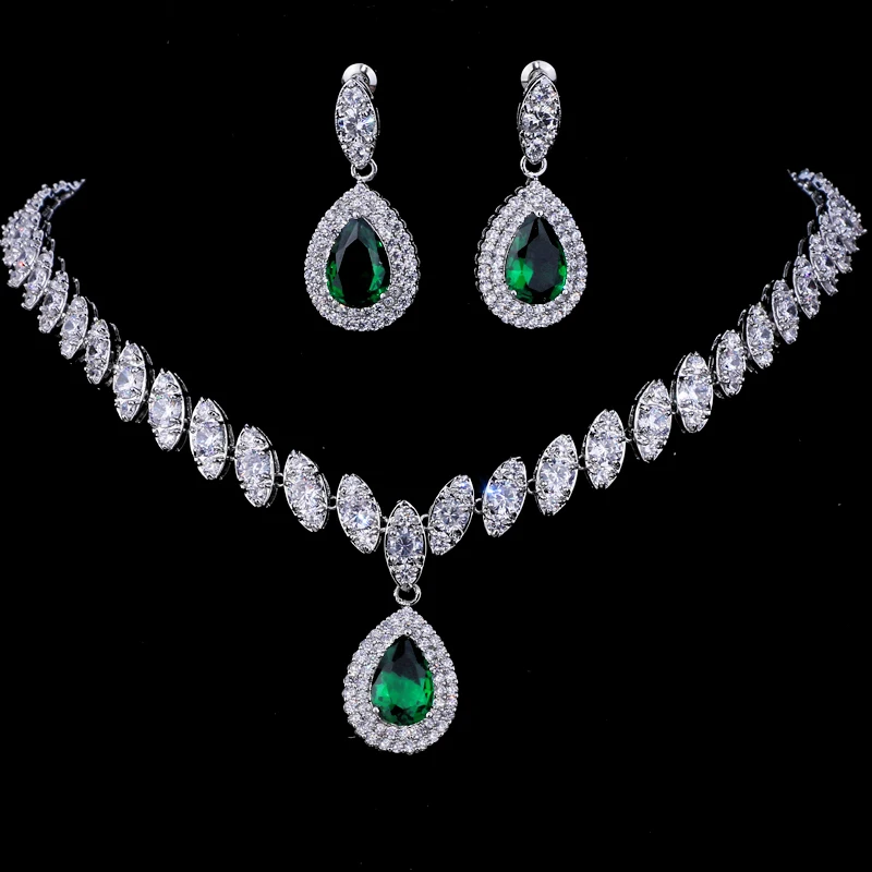 Emmaya Simulated Bridal Silver Necklace Sets 5 Colors Wedding Jewelry Parure Bijoux Femme Party Gift bridal jewelry sets