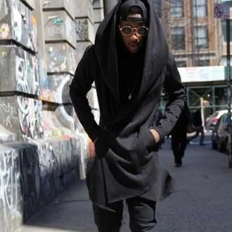 

Men Hooded Sweatshirts With Black Gown Fashion long Hoodies Sleeves Jacket Hip Hop Mantle Cloak Man's Coats Outwear 2019