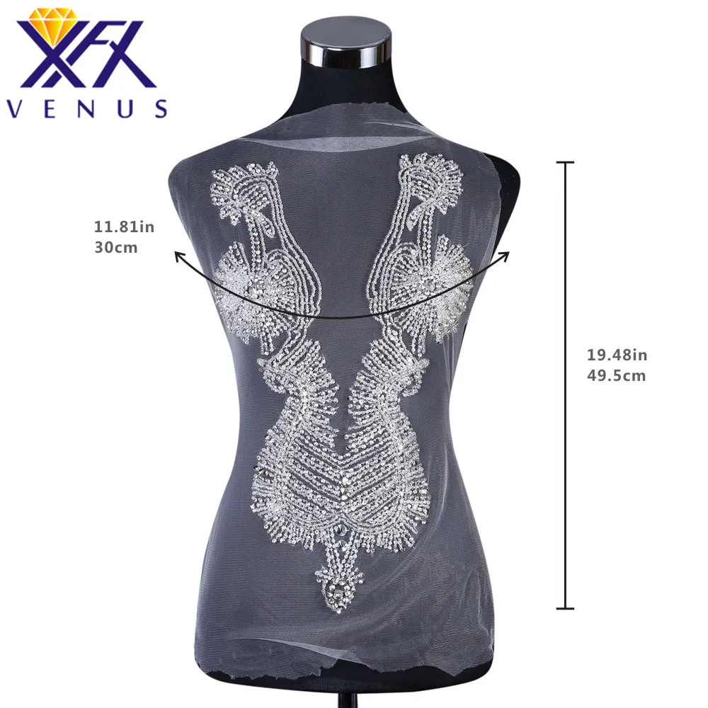 

XFX VENUS 1 pc Wedding Dress Rhinestone Diamante Beads Patches Diamond Bodice Applique Trimming Lace for Show Dress