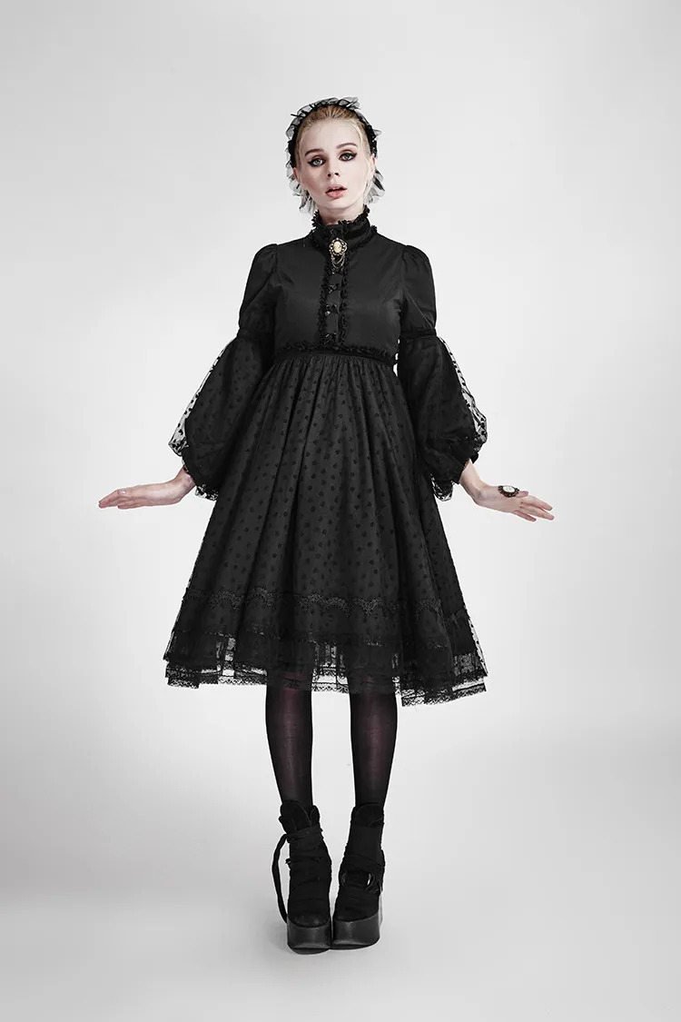 Панк рейв Лолита Стиль черная часть платья с кружевом оформлен LQ-076