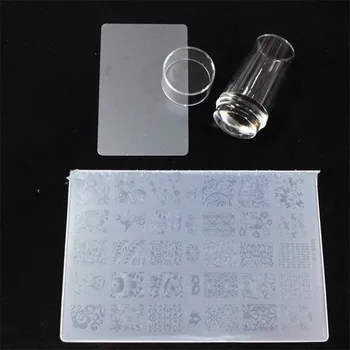 

Set Nail Art Stamper Stamping Silicone With Cap Scraper Polish Image Print Plate Template Plastic Transfer Manicure Tools Kit