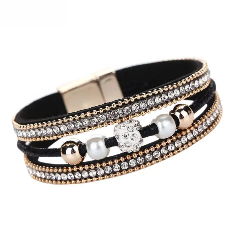 Стиль! многослойный браслет с кристаллами из бисера кожаный магнитный браслет мода для женщин подарок для друзей H0510