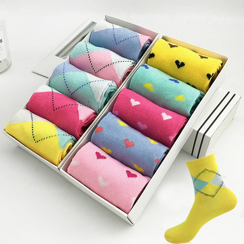 

5 Pairs/Lot Casual socks women Cotton Dot socks Heart pattern harajuku calcetines mujer Japanese Style femme cute socks