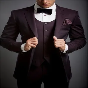 

Suit Men Latest Coat Pant Designs Burgundy Slim Fit Marriage Groom Tuxedo Prom Wine Red Jackets Men Blazer Tailored 3 Piece