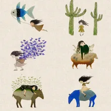 ZERZEEMOOY, 20X20 см, 6 шт./лот, ручная роспись, хлопок, лен, ткань для рукоделия, шитье, лоскутное шитье, Декор, ткань, рыба и девочка