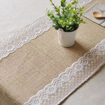 

275 x 30cm Burlap Lace Hessian Table Runner Jute Country Outdoor Wedding Party Decoration