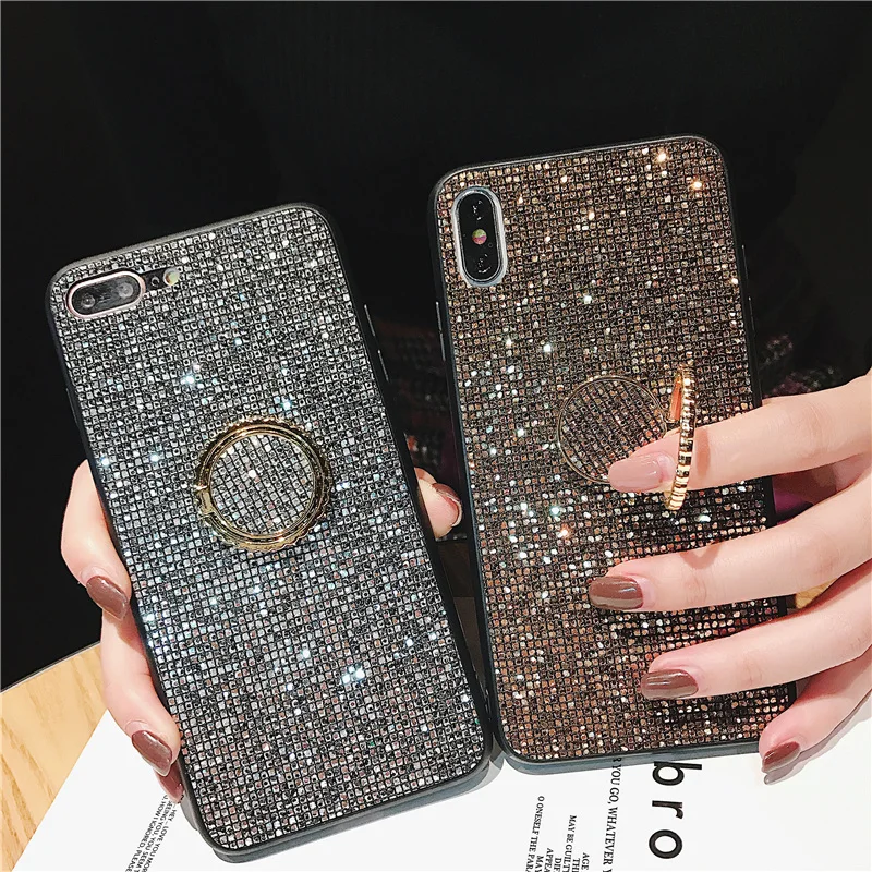 

Bling Glitter diamond With Finger Ring stand case For Xiaomi mi 8 lite mi8 se mi mix 2s mix 3 mi 5x 6x A1 A2 Mi9 phone shell