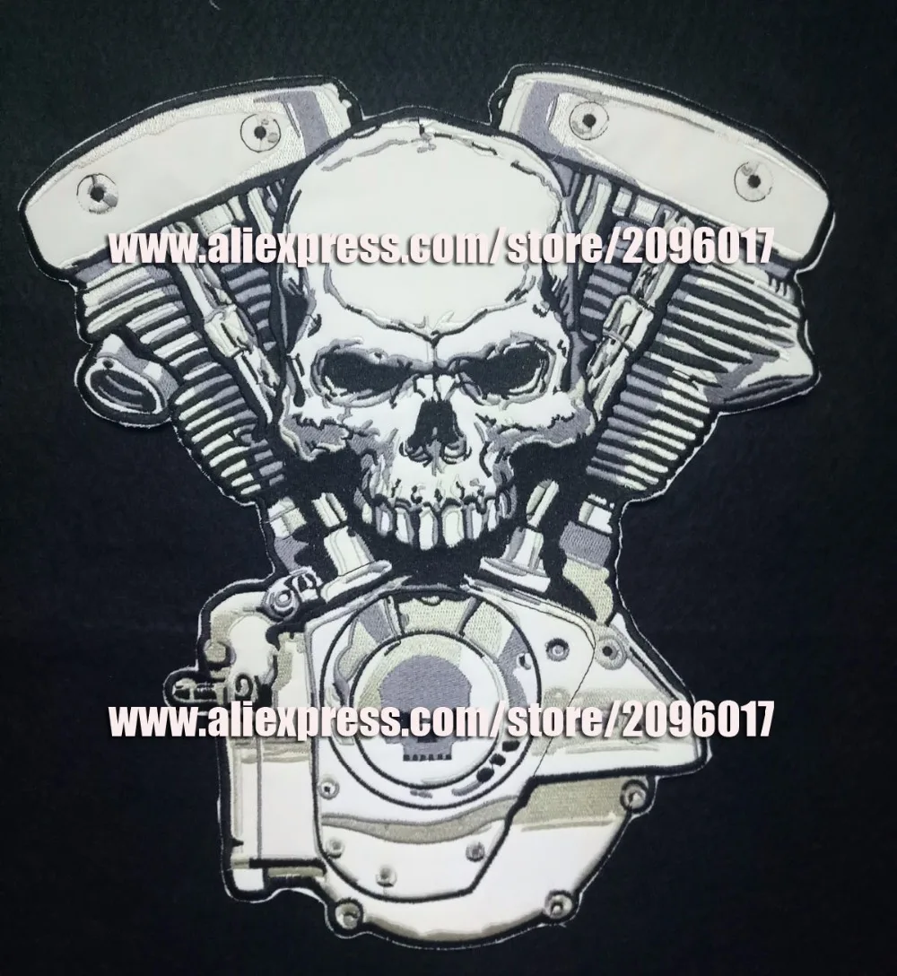 Large Embroidery Biker Patches Skull Engine Badges patch V dual