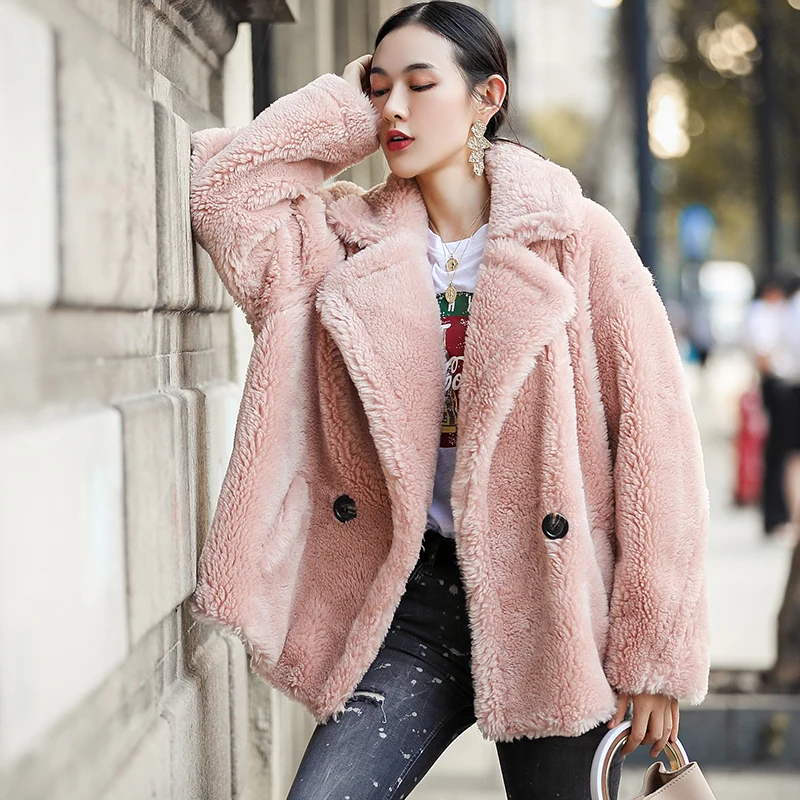 pink AYUNSUE овчина шуба женская шерстяное пальто зимняя куртка женская Корейская короткая верхняя одежда Casaco Feminino MY3705 - Color: pink