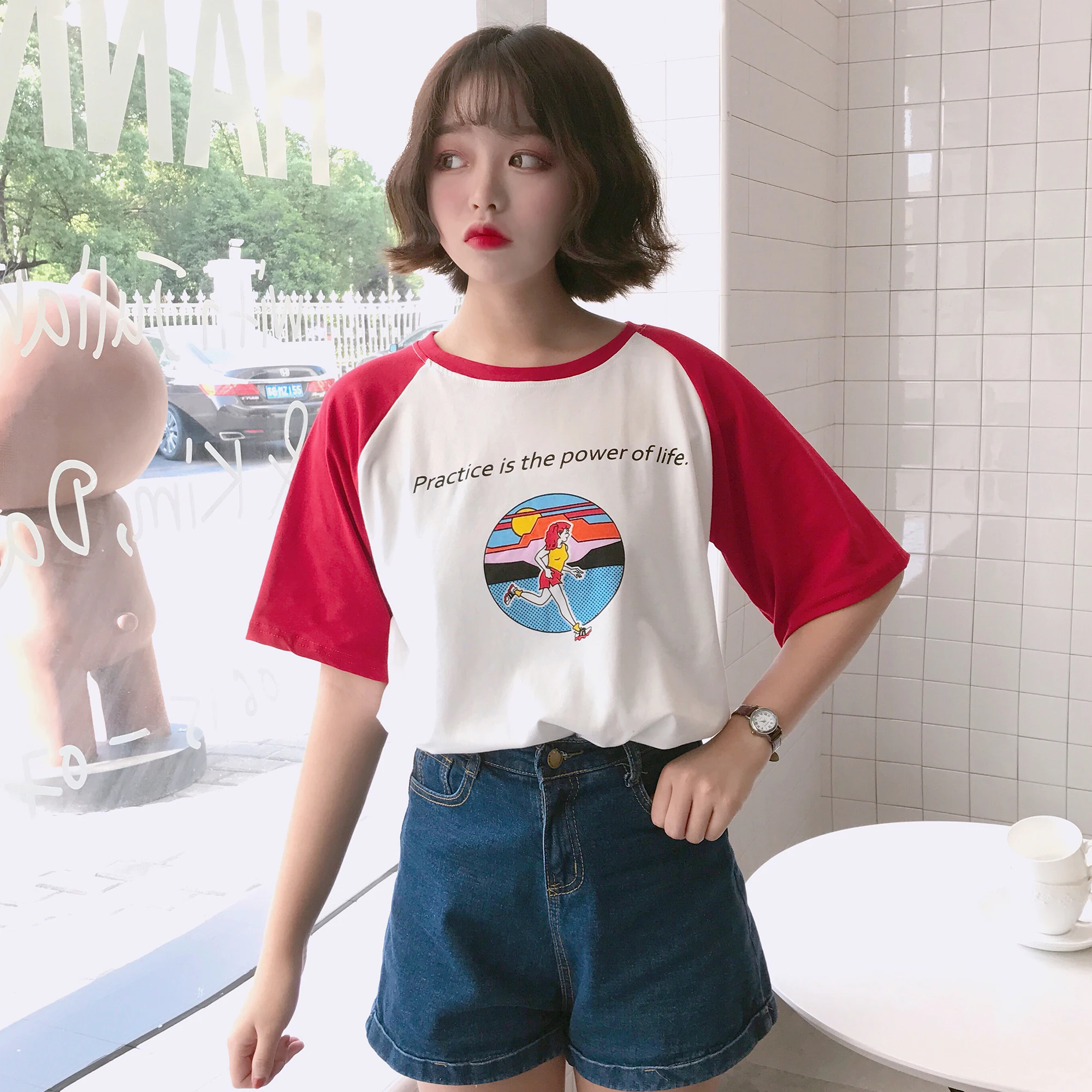 

2017 Summer New Character Letter Printed Cute Loose Causal All Match Short Sleeve Female T-shirts