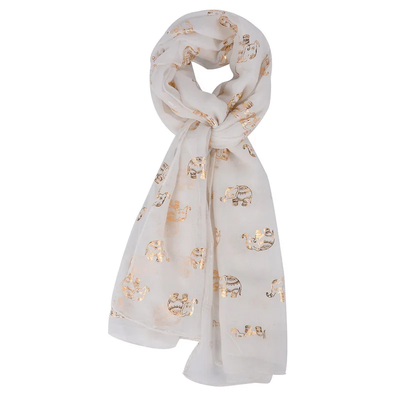 

Puimentiua Scarf Women Scarves Luxury Shiny White Black Red Pink Foil Gold Elephant Scarf Shawl Hijab Neck Head Scarves Ladies