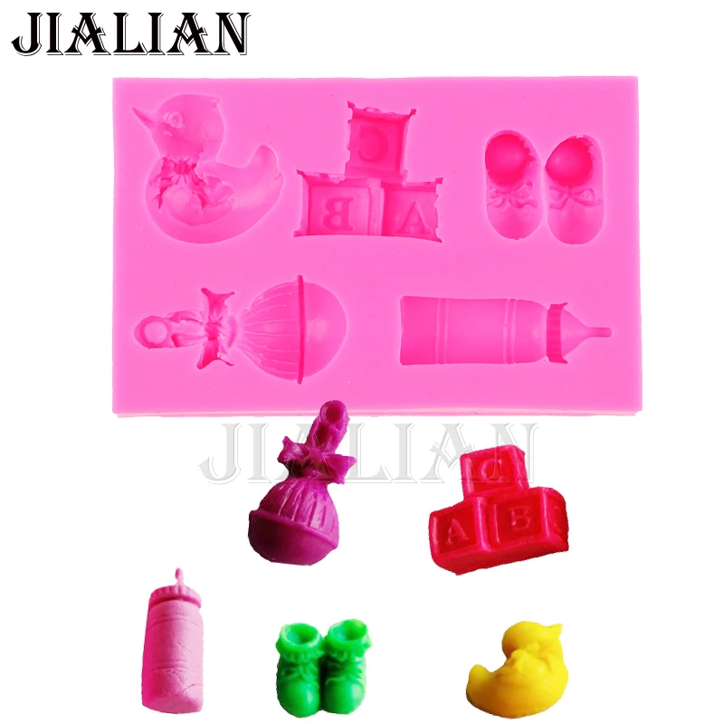 

Free shipping Baby shoes, baby bottles ABC letters chocolate cake decorating tools DIY baking fondant silicone mold T0454