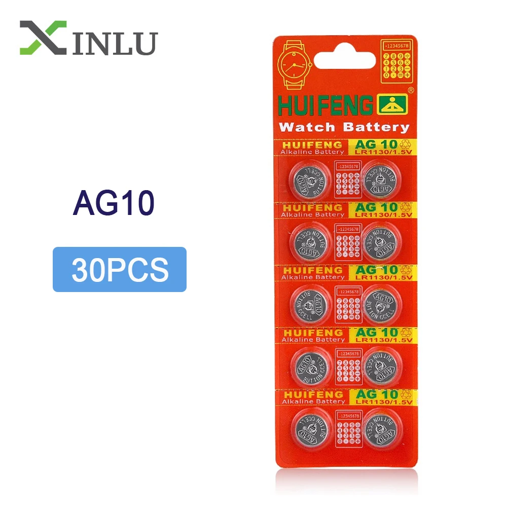 1lot/30pcs AG10 Button cell Battery 1.5V LR1130 SR1130 LR54 SR54 389
